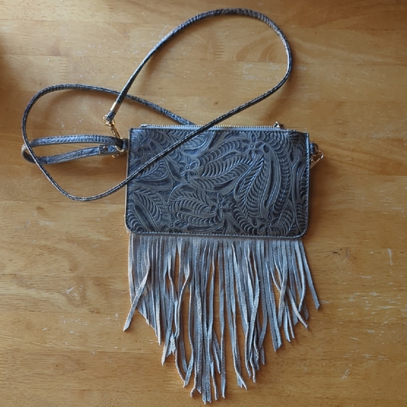 Free People Handbags - Free People Charcoal Fringe Crossbody Bag